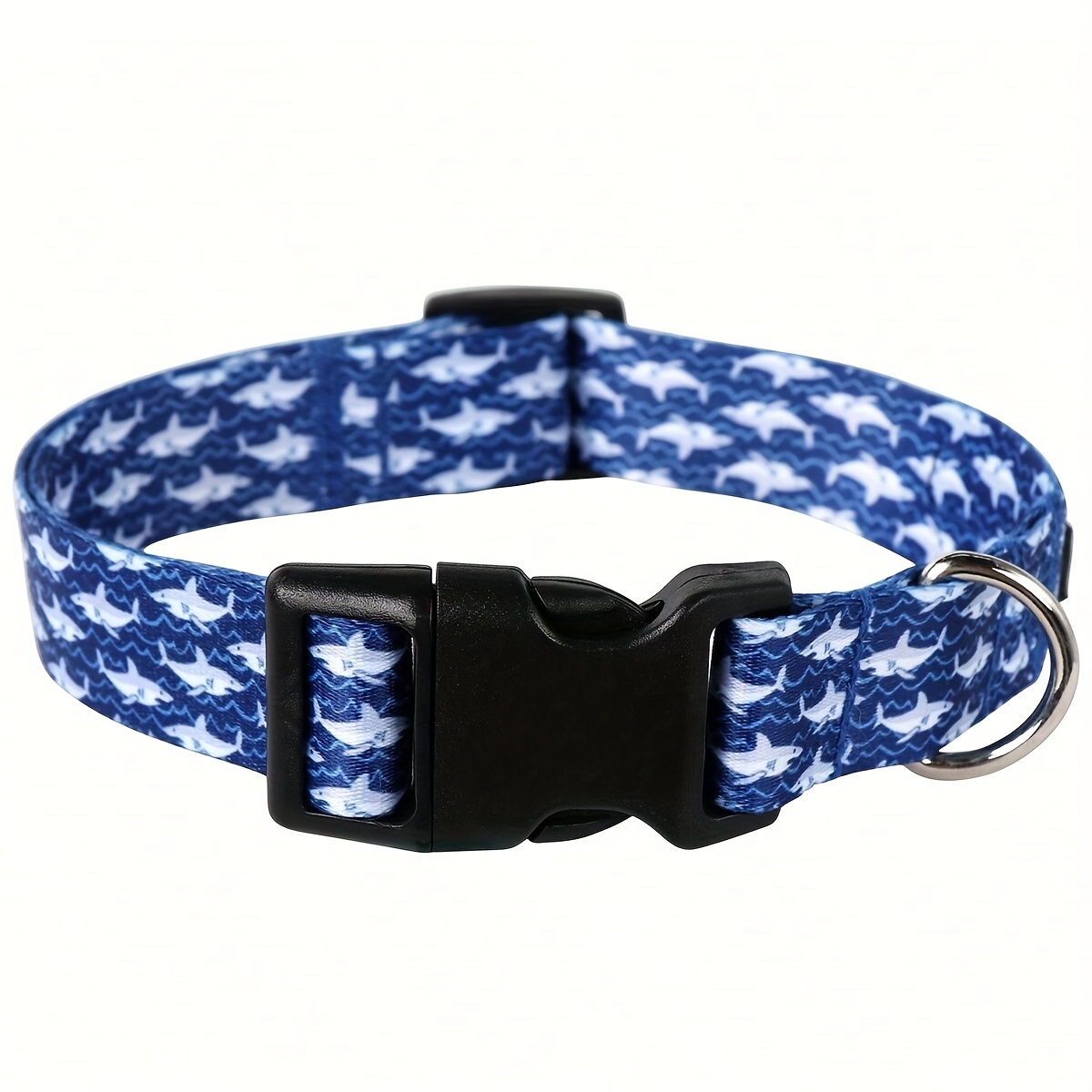 

Light Blue Shark Pattern Cotton Dog Collar - Adjustable, Comfort Fit For Small To Medium Breeds