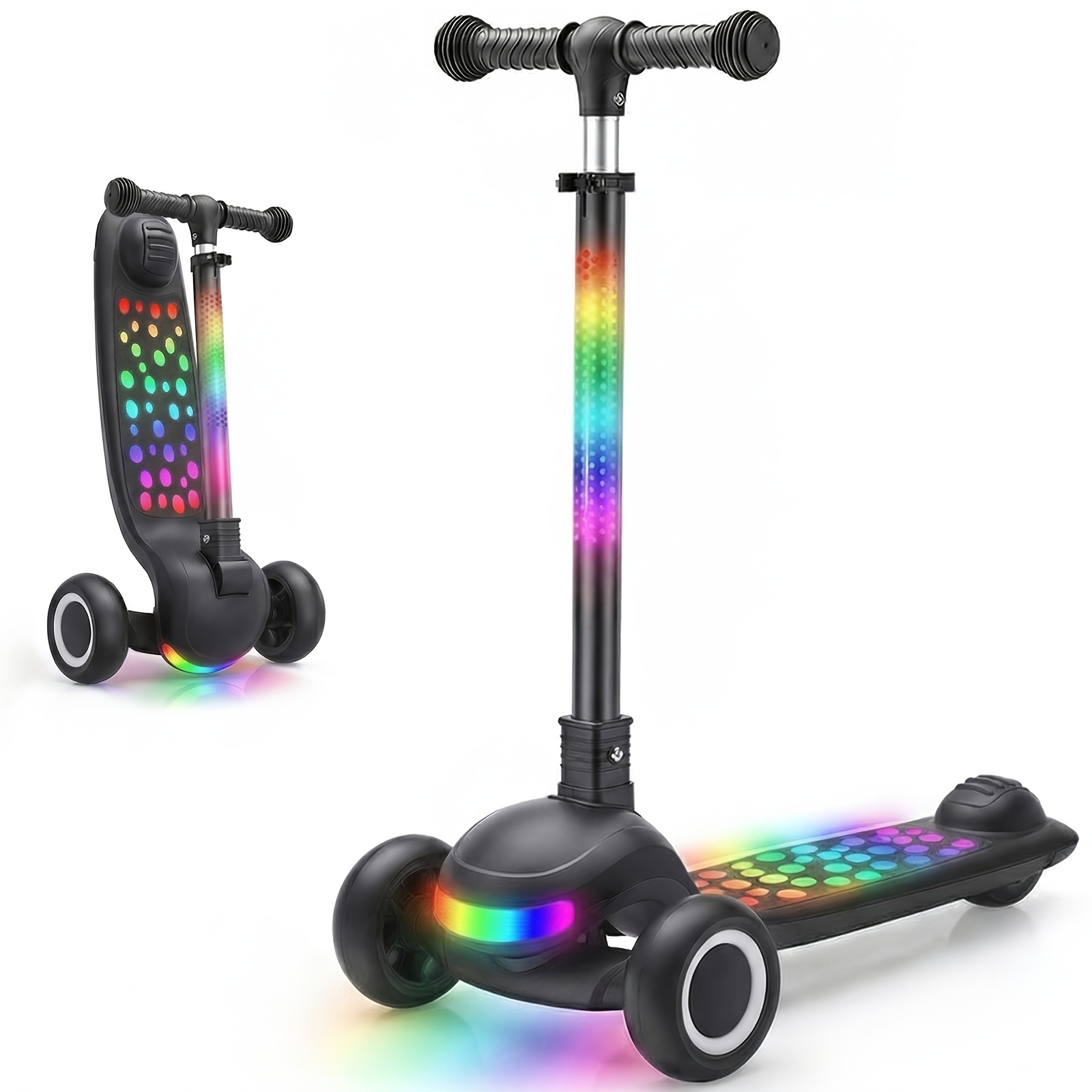 Image of Folding Scooter With Height Adjustment And Soft Handlebar Is A Multifunctional Scooter For Children From 2 Years Old.4- Adjustment, Holiday Gift, Rear Brake Toys- Blue/pink/black