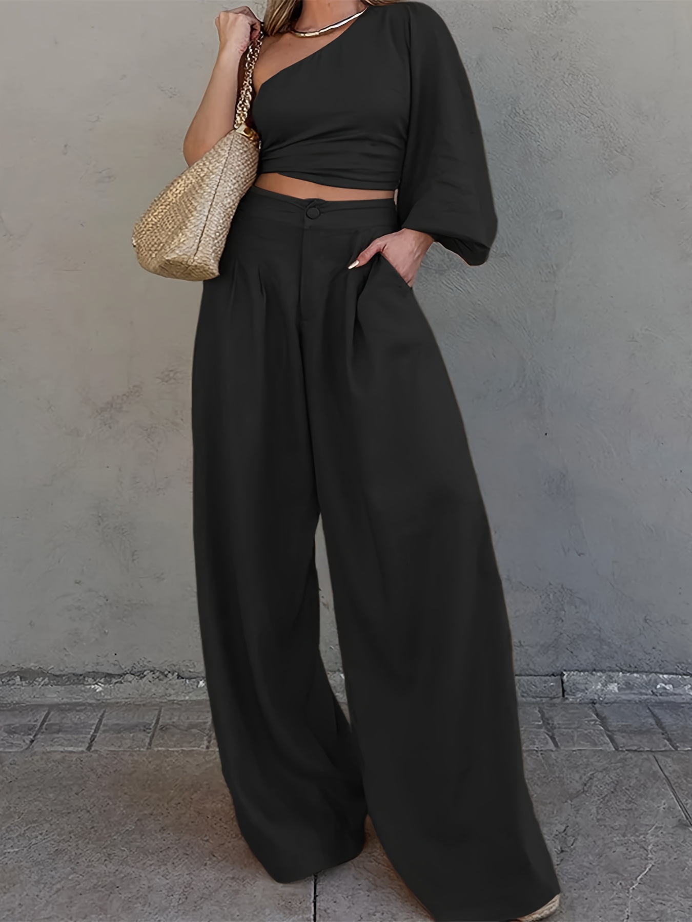 conjunto elegante piezas: blusa holgada hombros Temu Brazil