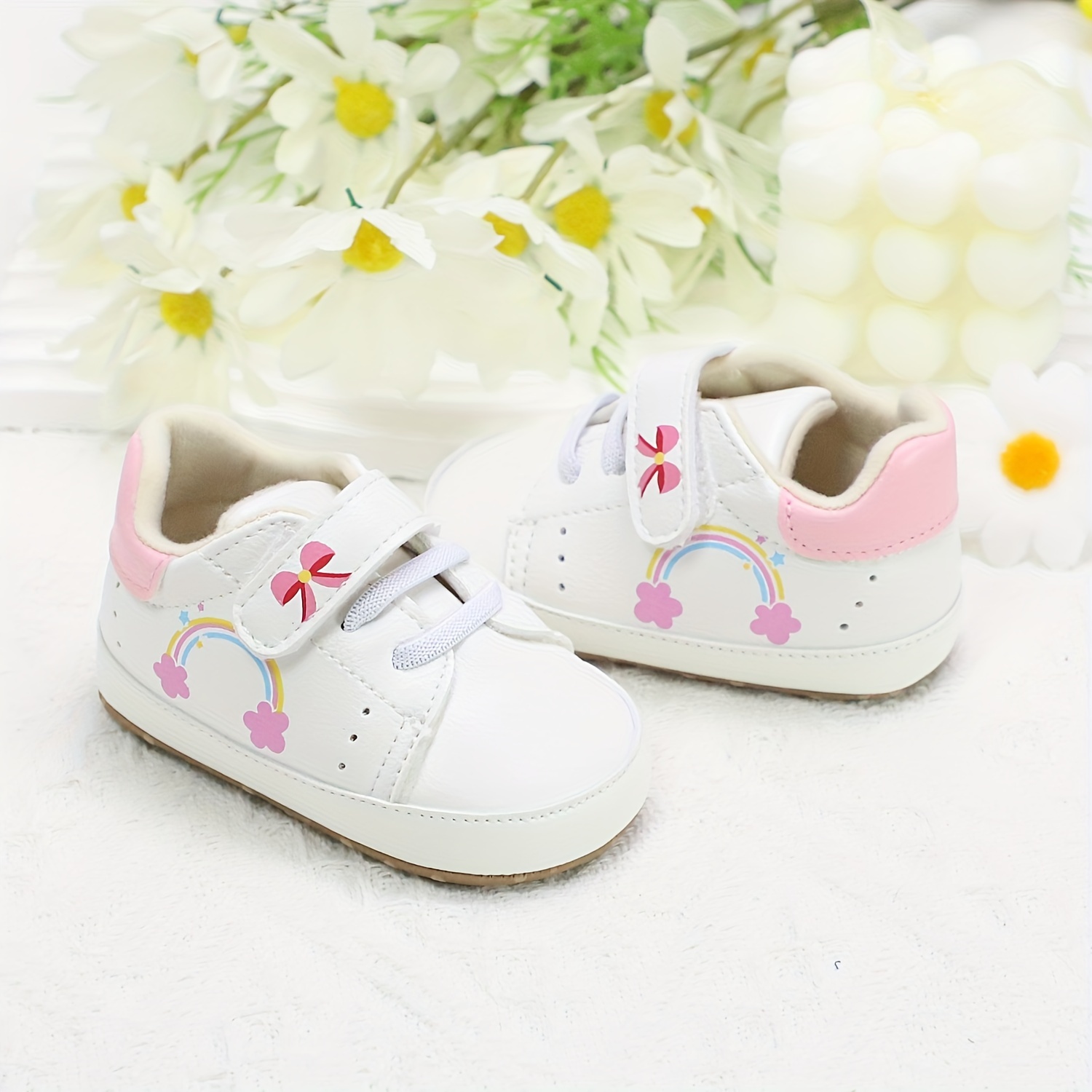 

Baby Toddler Shoes, Rainbow And Bow Design Baby Sneakers, Lightweight And Non-slip, Suitable For Daily & Holiday Wear, All Seasons