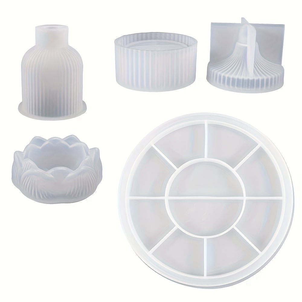 Image of Resin Casting Molds - 5pcs Per Set. Large Circular Trays, Vase Storage And Lotus Silicone Mold Set, Gypsum Concrete Casting Vase Storage Mold. Suitable For Art Crafts And Home Decoration