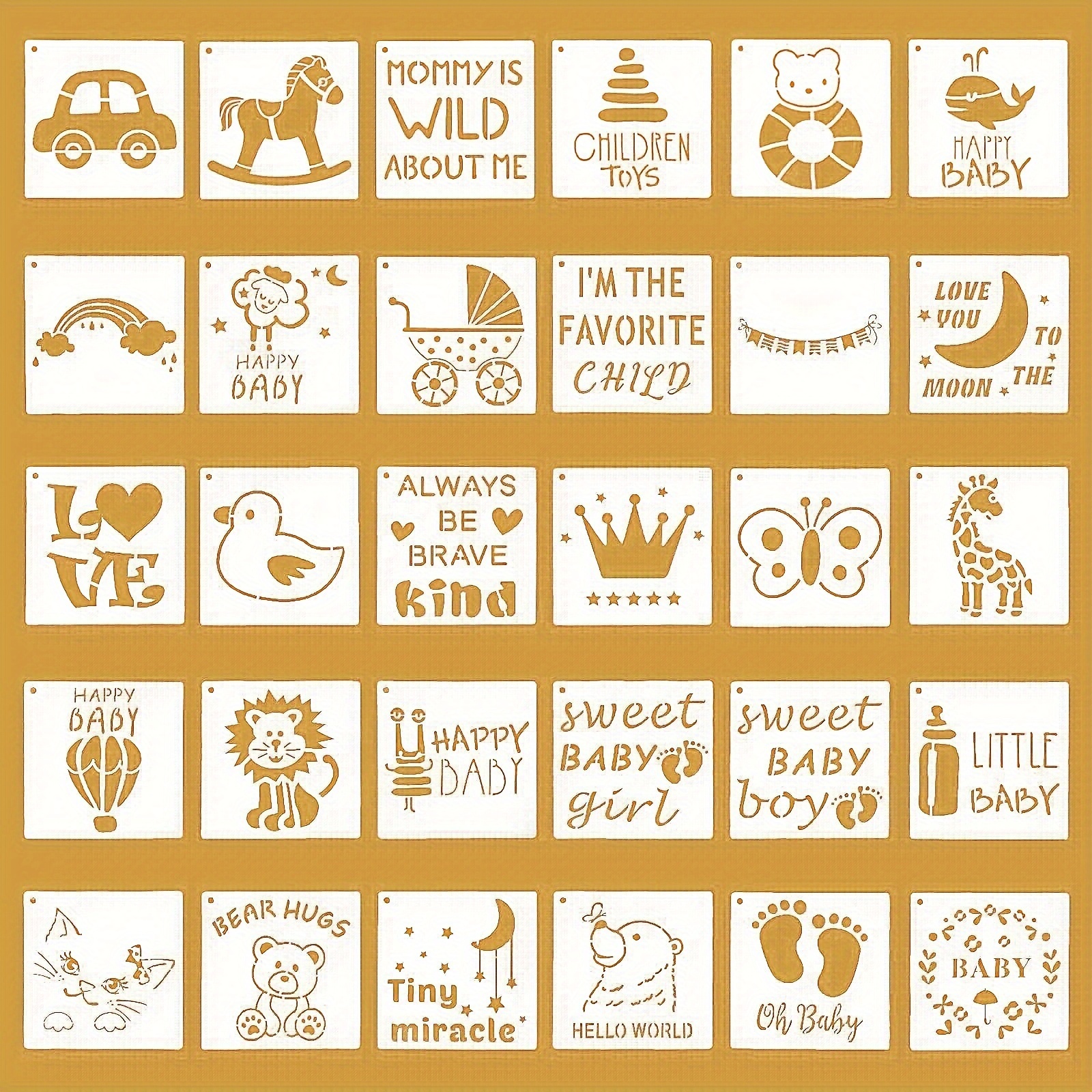 

Baby Shower Stencils 30pcs - Diy Fabric Templates For Clothes, Onesies, Bibs, Shirts, Shoes Crafts With Phrases & Animal Patterns, English Text, Plastic Material - Ideal For Daily Office Supplies