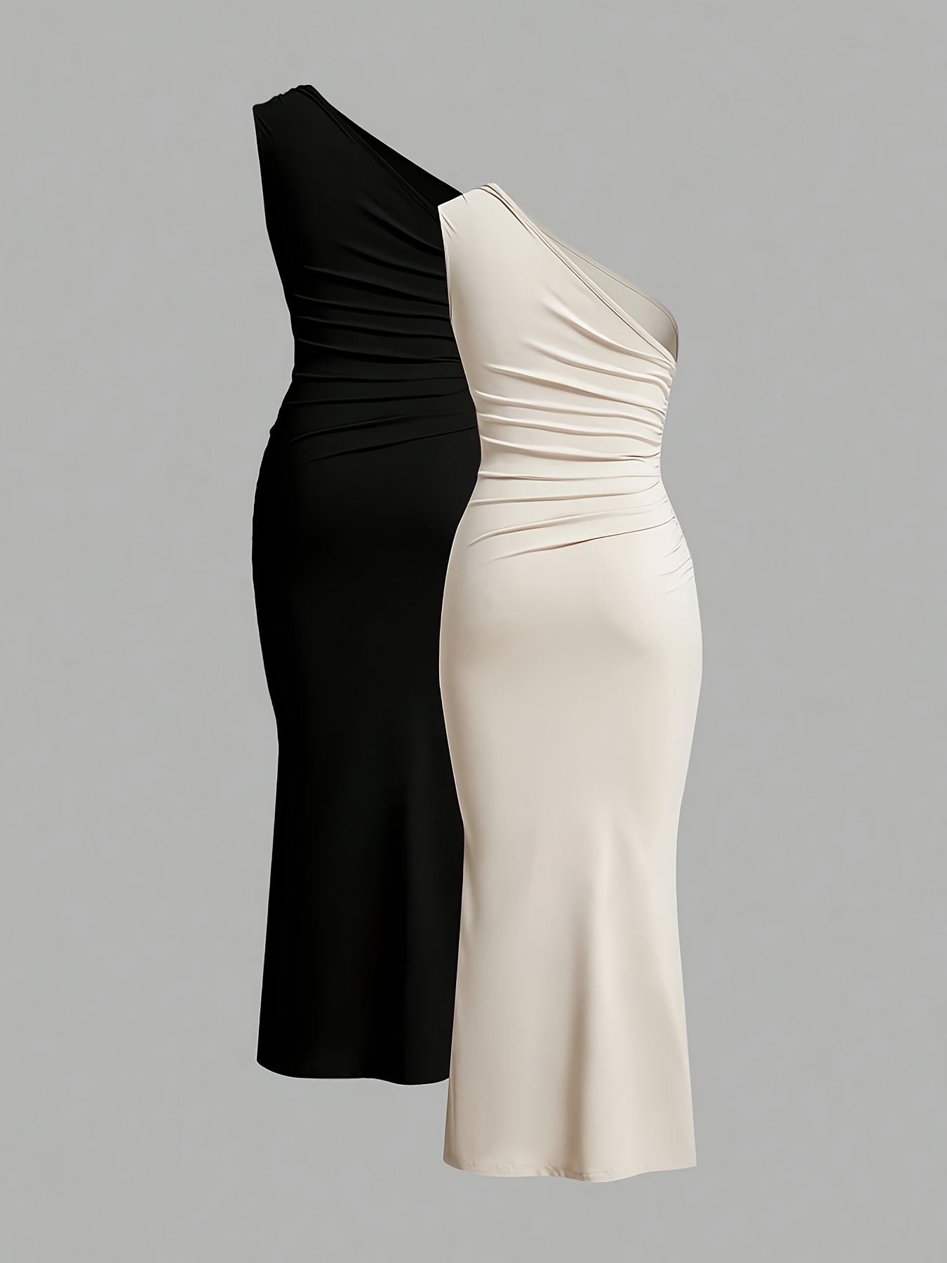 Two-Piece Off-Shoulder Asymmetrical Pleated Dress Long Skirt * Versatile  *-Fitting Dress