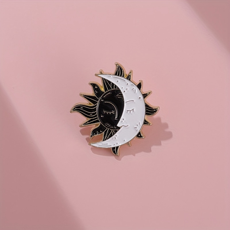 

Black & White Enamel Sun And Moon Lapel Pin, Unisex Party Fashion Accessory, Celestial Brooch Pin For Formal & Casual Outfits