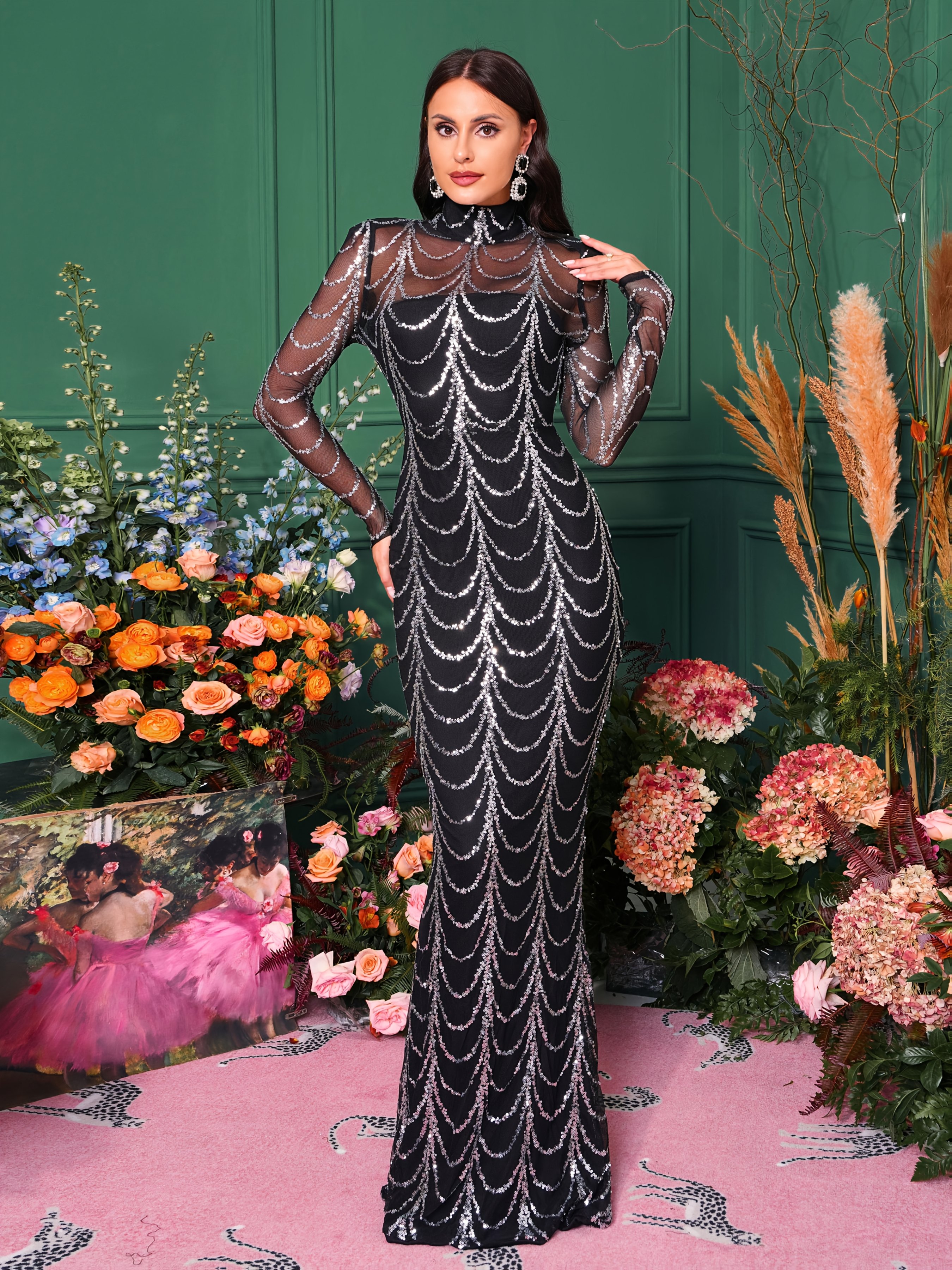 womens round neck long sleeve beaded dress | Temu Mauritius