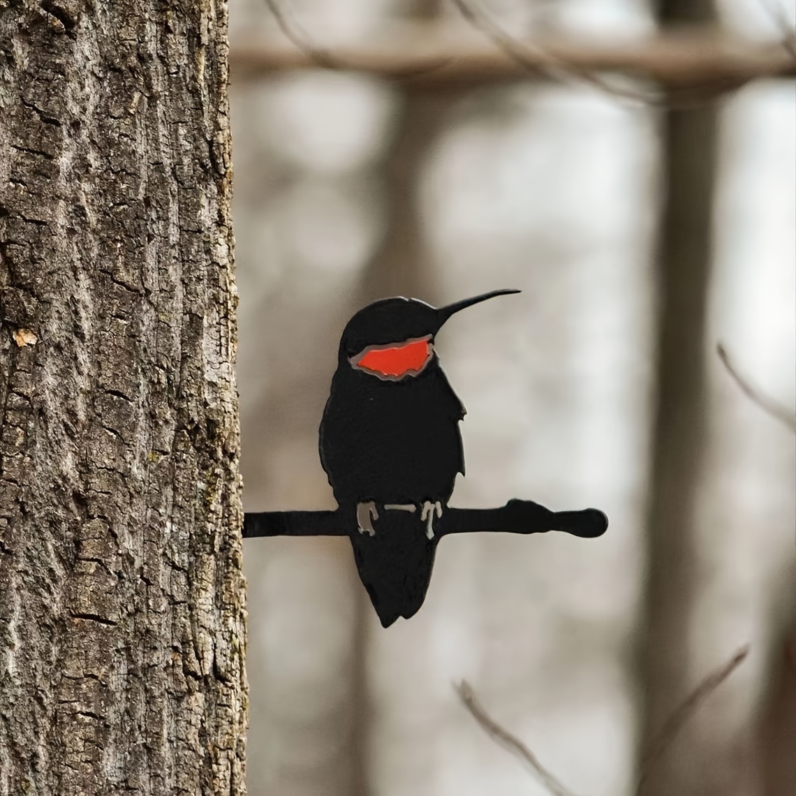 

1pc, Metallic Creative Black Silhouette Hummingbird Outdoor Courtyard Garden Wooden Stake Plug-in Ornament