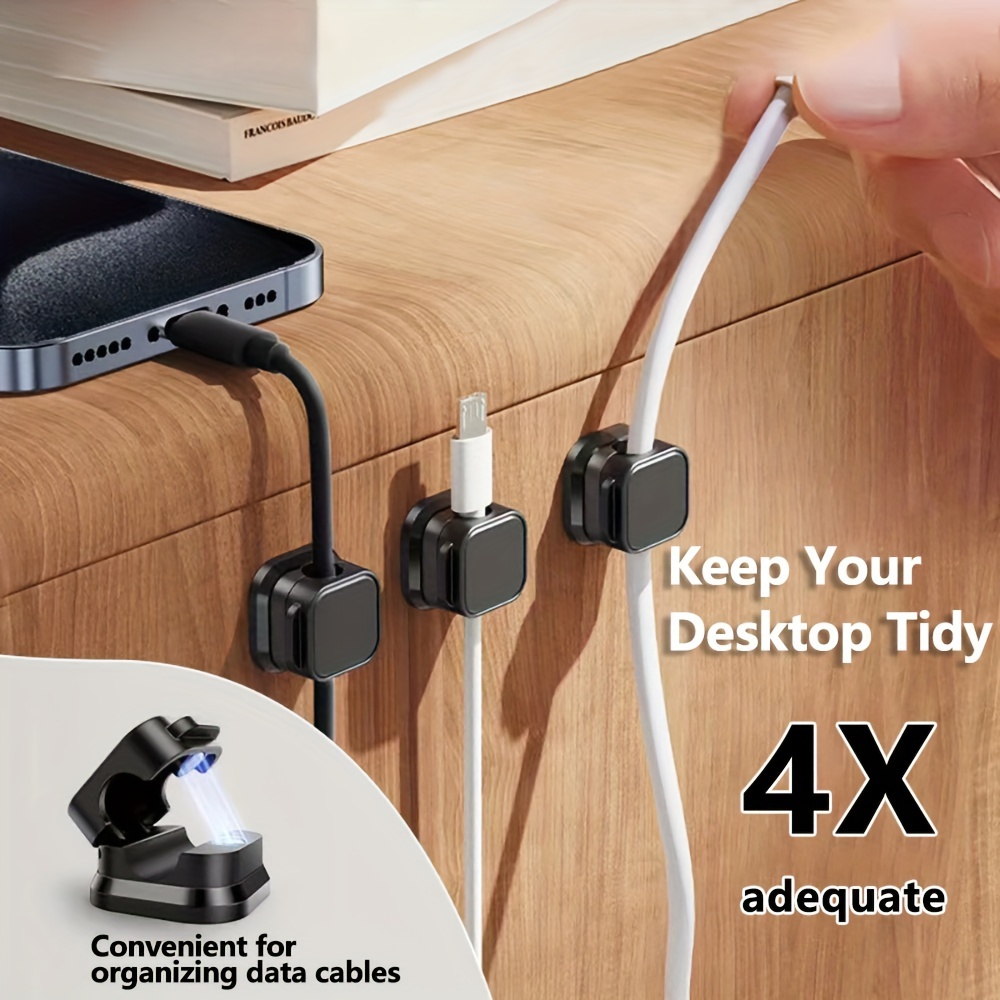 

4-pack Adjustable Magnetic Cable Organizer Clips, Plastic Desk Wire Holder For Management, No Power Needed, Under-desk Storage Solution For Office, Kitchen, Bedroom - Christmas & Halloween Compatible