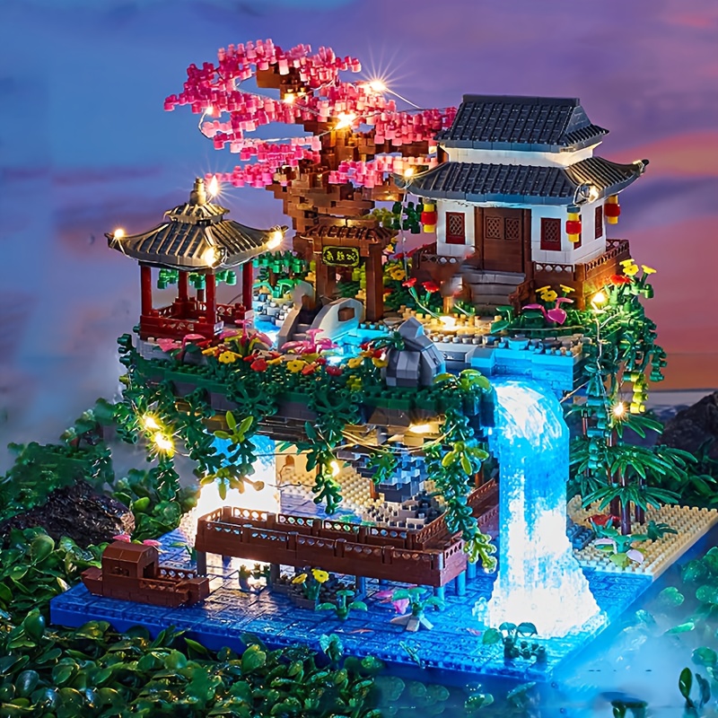3920pcs Creative Peach   Pond Landscape Building Blocks, Handcrafted ABS Material Mixed Color Assembly Set, Ideal for Home Decor, Home Decoration|Artistic Building Set|Durable Construction Blocks, Building Blocks Sets
