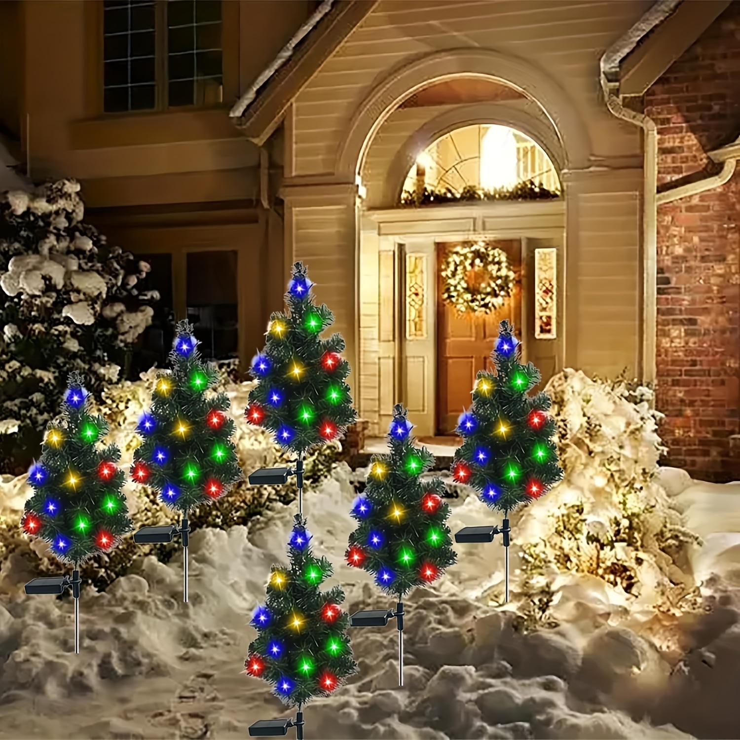 solar powered christmas tree garden stake lights outdoor pathway decor for yard patio lawn details 3