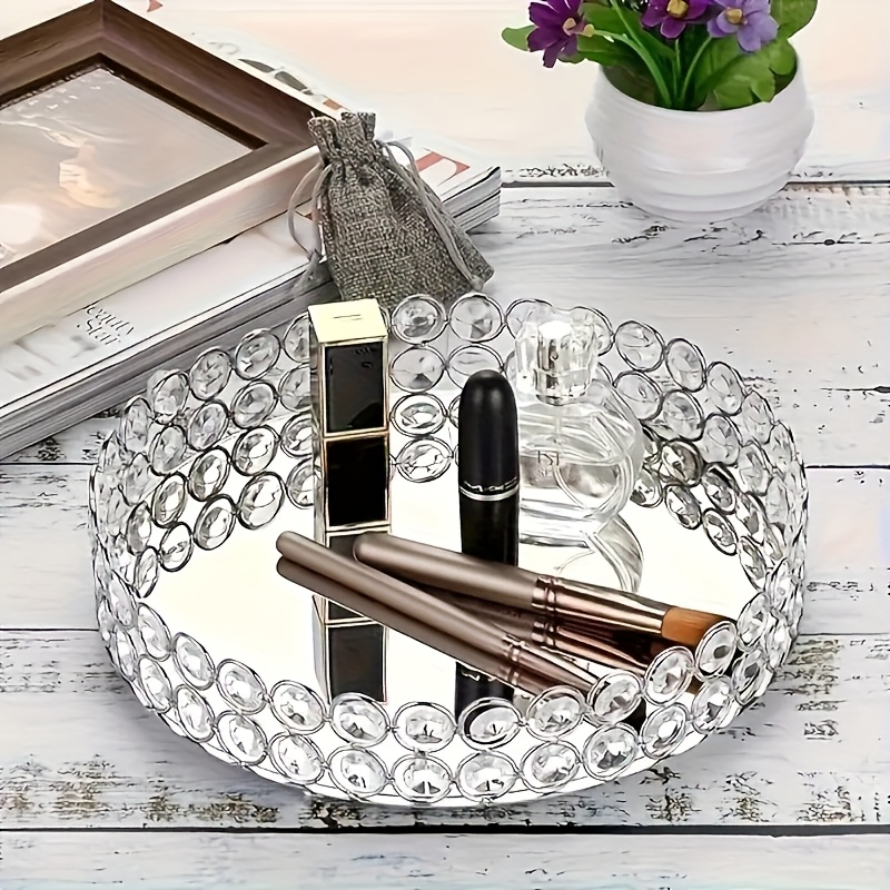 TEMU 1pc Jewelry Tray, Round Storage Tray For Vanity, Makeup Tray, Beautiful Jewelry Dish, Cosmetic And Perfume Bottle Tray, Decorative Tray, Home