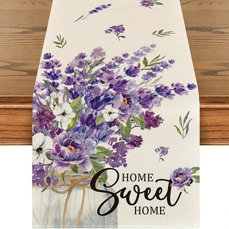 

1pc, Table Runner, Purple Lavender Pattern Table Runner, Summer Theme Table Runner, Seasonal Kitchen Dining Table Decoration For Indoor, Party Decor