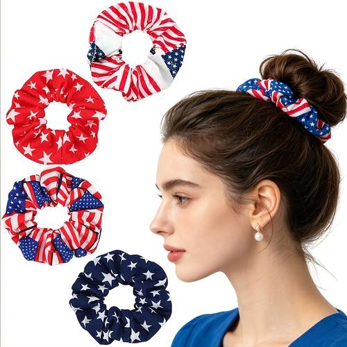 4pcs womens sweet and elegant american flag scrunchies themed fabric hair ties high durable hair bands versatile hair accessories