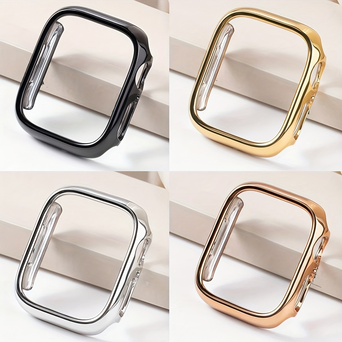TEMU 4pcs/Set Mode Décontractée PC Électroplaqué Couverture de Protection Confortable Creux Anti Chute Boîtier de Montre, pour Apple Watch