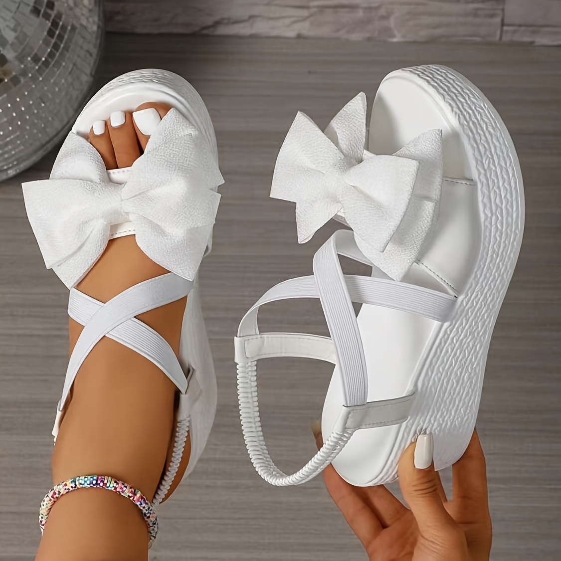 Image of Women's Stylish And Elegant Wedge Sandals With Bow Decoration And ., Women Shoes