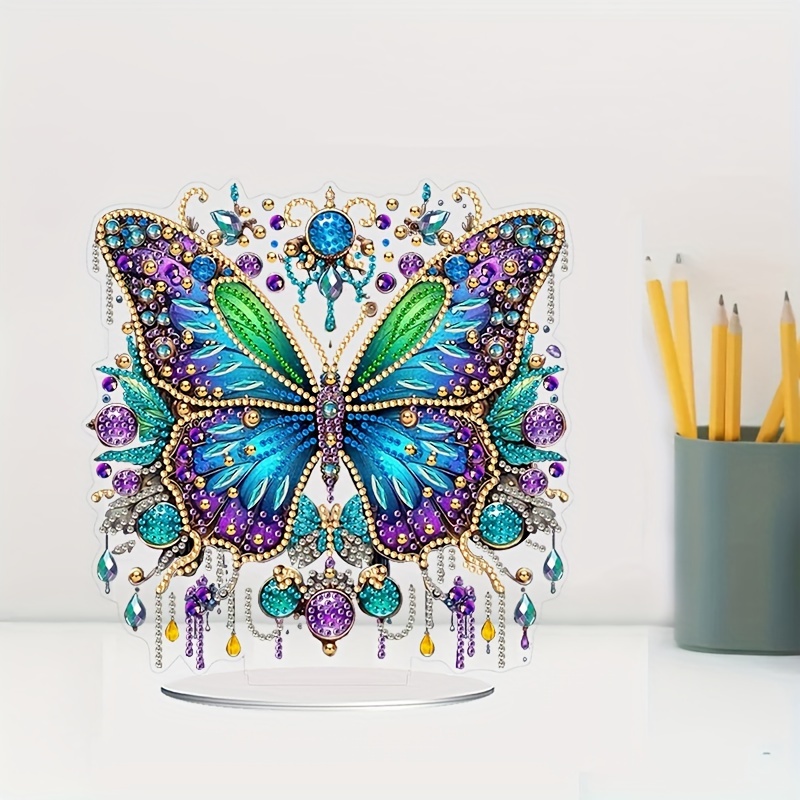 

Diy 5d Butterfly Diamond Painting Kit With Stand, Acrylic Crystal Art Craft Mosaic Kit, Handmade Gift, Decorative Tabletop Ornament