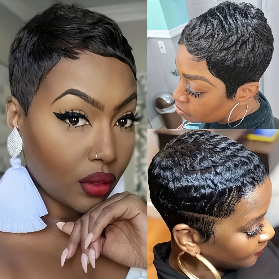 TEMU Machine Made Human Hair Glueless Wig Short Layered Human Hair Wig For Women 6inch 30/4/natural Black Color Daily Party Cosplay Human Hair Wig