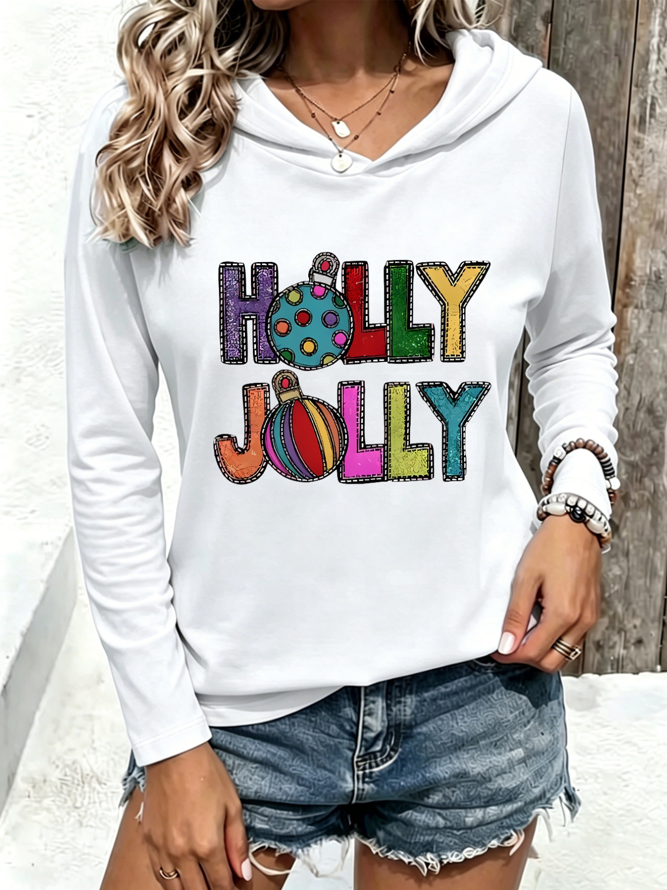 immagine dell'articolo 1 pz maglietta con cappuccio a tema natalizio con stampa colorata di lettere, design   e  , versatile, adatta per     casual, nuovo stile y2k, top sportivo casual da donna, elegante, trendy,  , con cappuccio