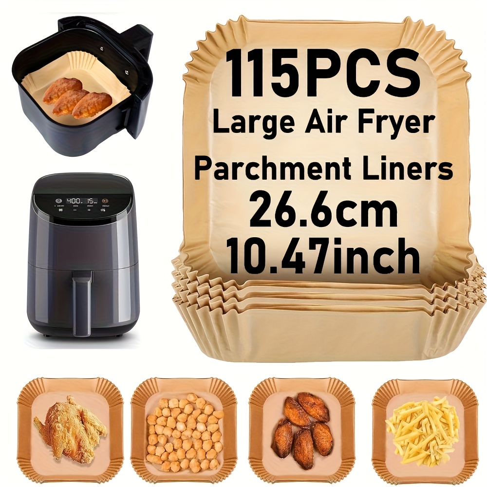 E-shop 115 Stück Air Fryer Einlagen - Große Antihaft- & Ölbeständige Backpapierblätter, Backbleche für Chicken Wings, Pommes, Partyzubehör,