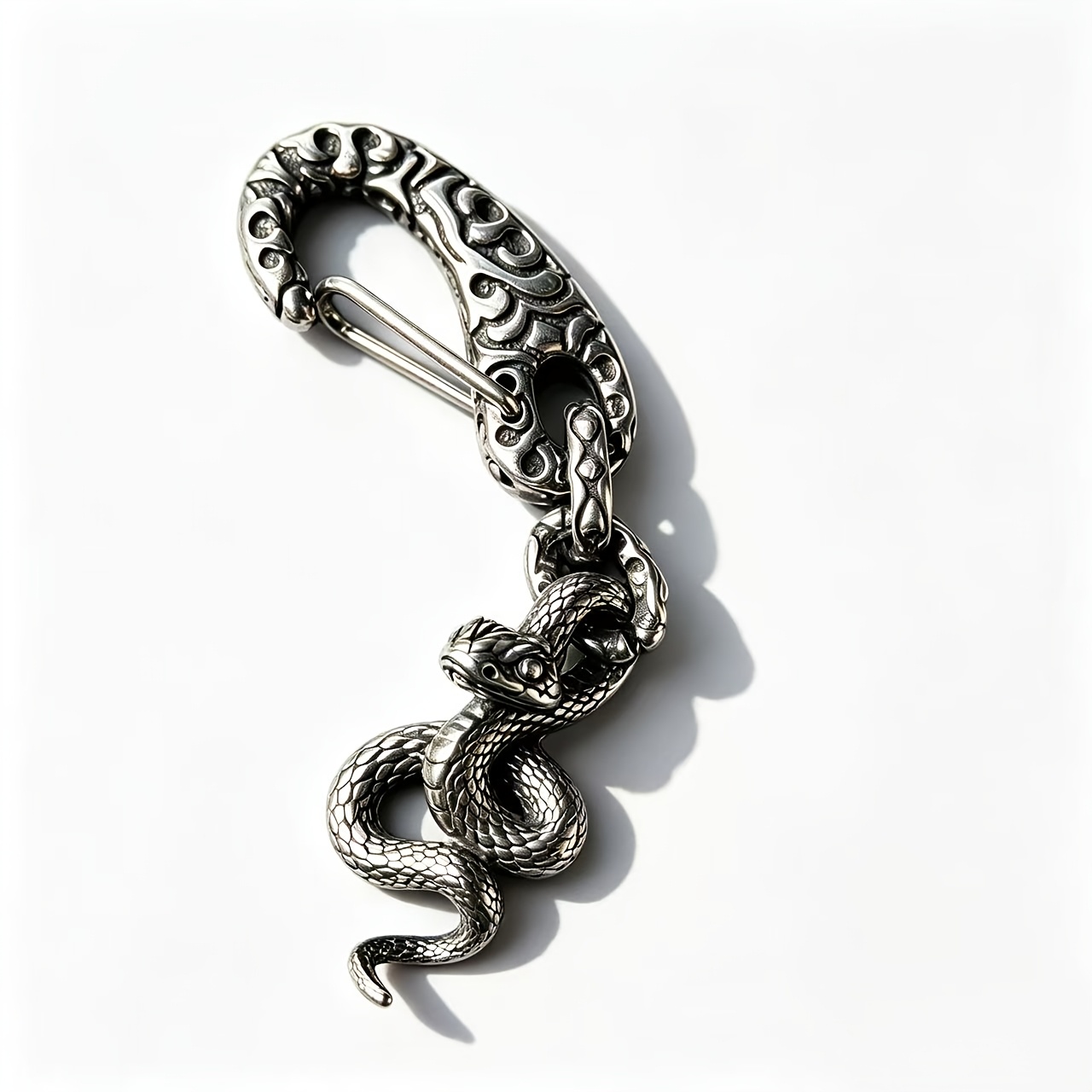 Retro Carved Stainless Steel Serpent Key Chain Pendant