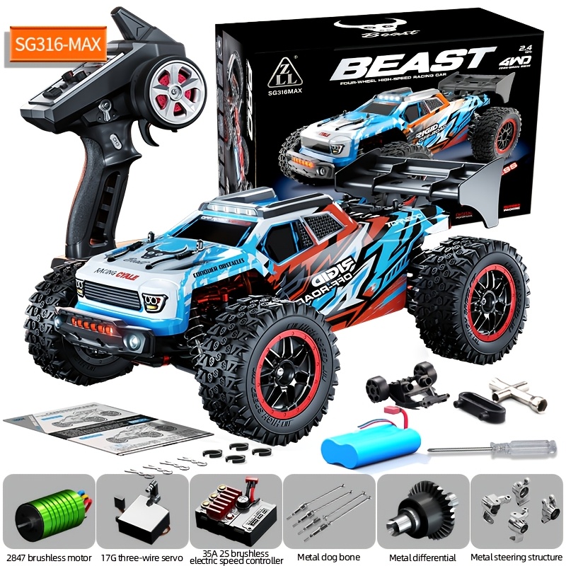 TEMU 1/16 Scale 4wd Rc Off-road Car, 90km/h High Speed Brushless Motor, 2.4g Full Proportional Throttle And Steering, Adjustable Gear Ratio, Led