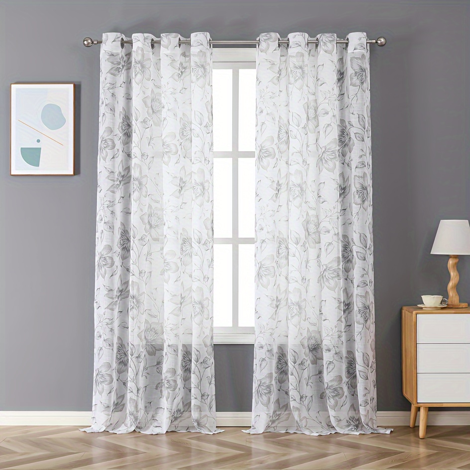 

Bloom, Botanical Floral Sheer Curtain Panel - Lightweight, Rod Pocket Room & Bedroom Decor