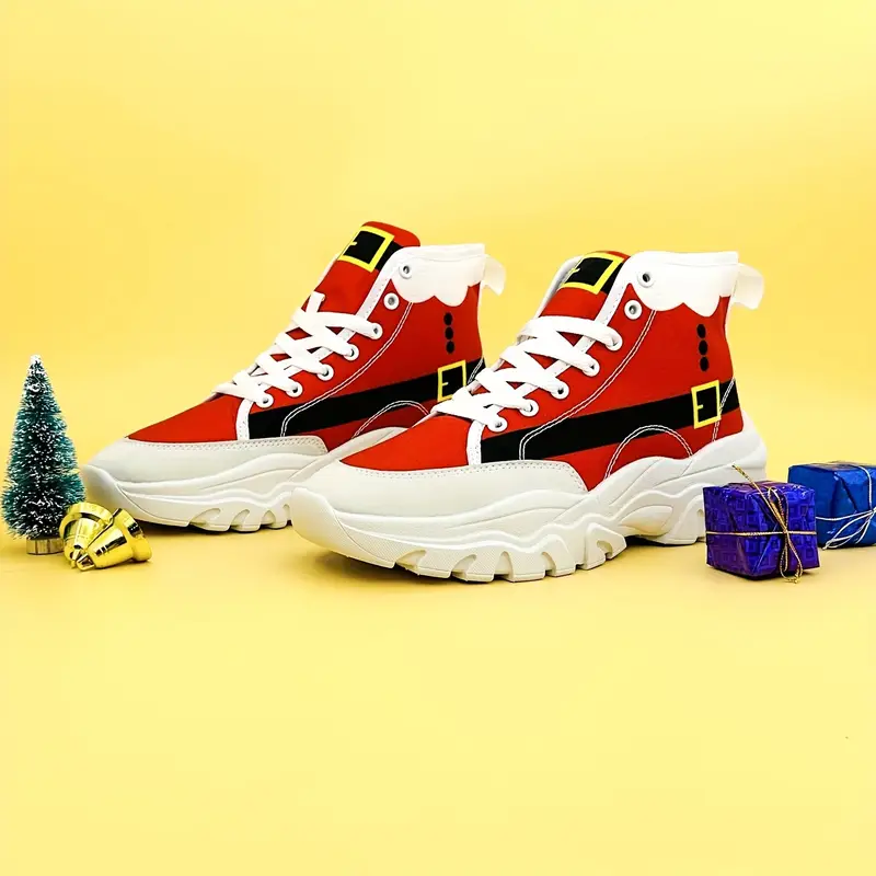 mens trendy cool santa claus costume print high top canvas shoes non slip wear resistant sneakers for party vacation christmas gifts Product details 0