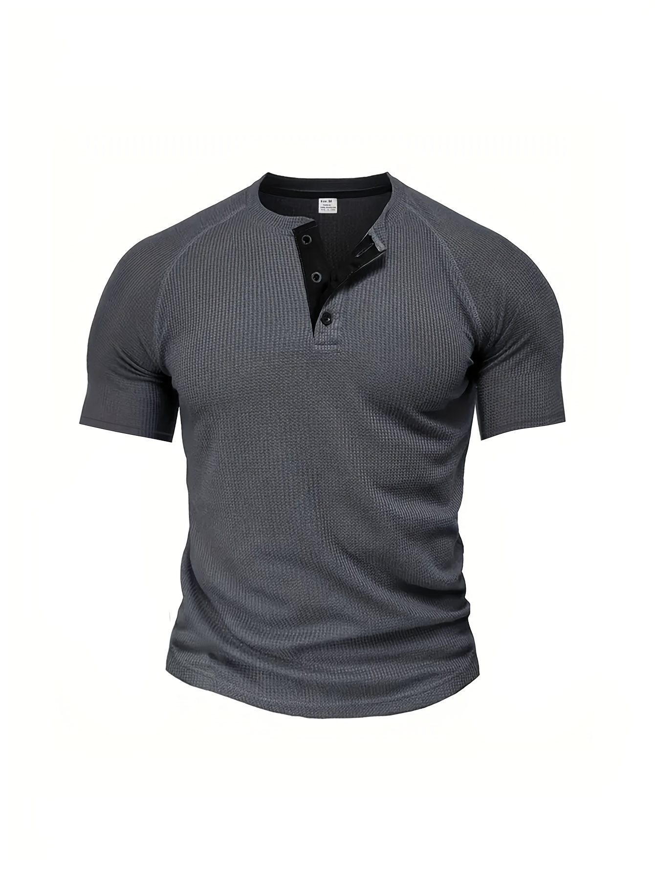 A piece ofPlus-size Men's loose solid color Henry shirt, round neck half-button short-sleeved shirt, suitable for summer outdoor activities, PLUS SIZE