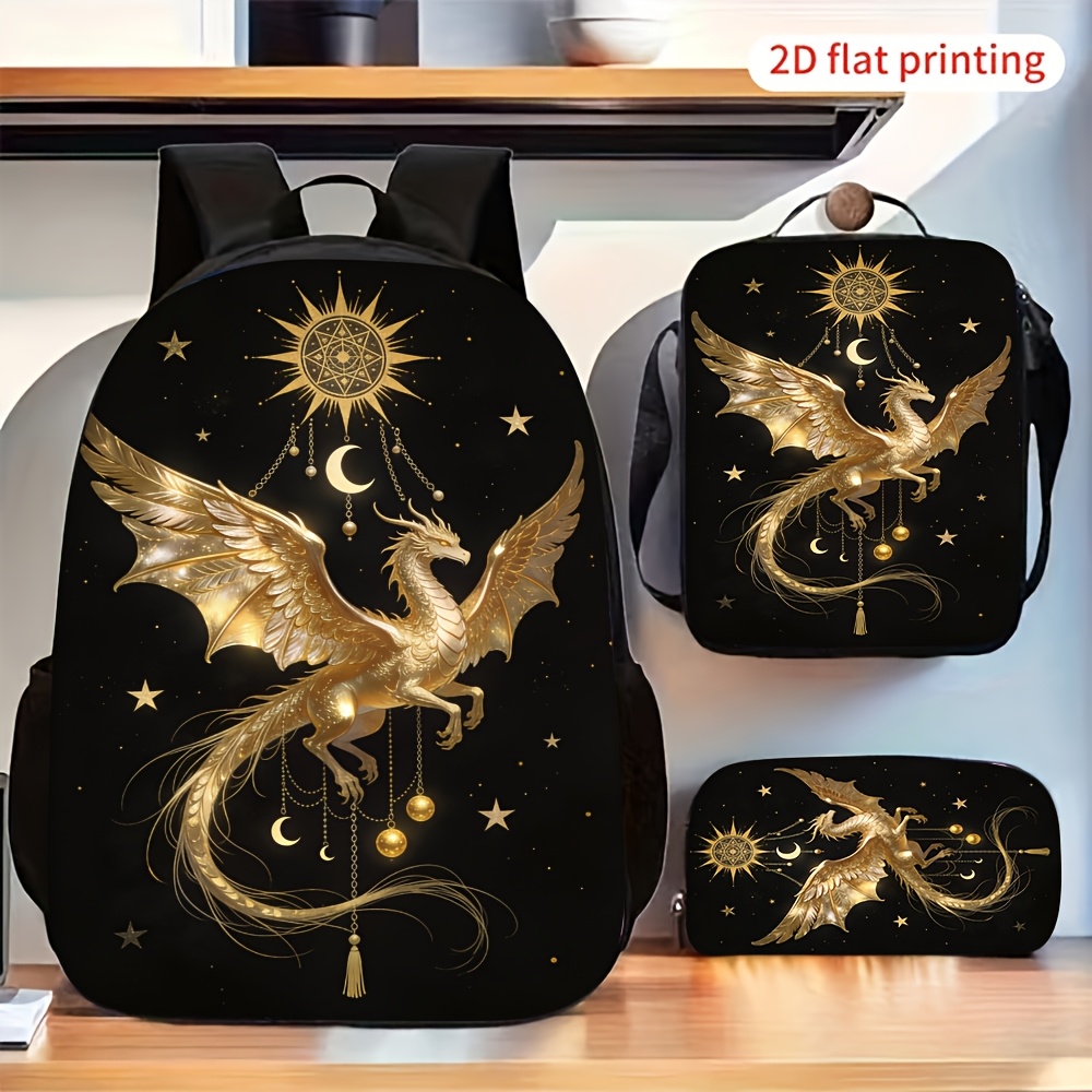 TEMU 3pcs Print Backpack Set, Stylish Printed Backpack With Crossbody Bag And Pencil Case, Large Capacity Backpack For Daily Use, Retro Aesthetic