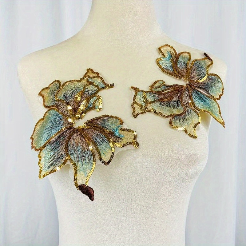 TEMU 2pcs Sequin Embroidered Maple Shaped Fabric Applique For Wedding Dress Decoration Diy Embellishment Accessories