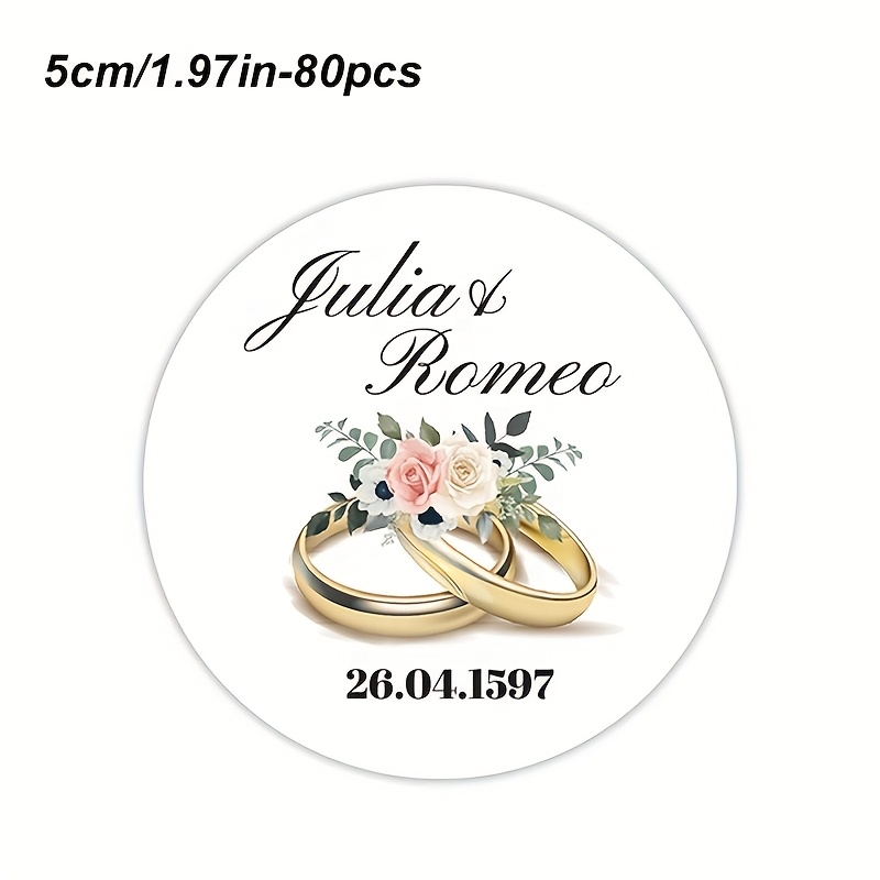 E-shop [Personalisierte Hochzeitsaufkleber] 80 Stk./96 Stk. Personalisierte Name und Neujahr Bräutigam Hochzeitsring Aufkleber, und reißfeste