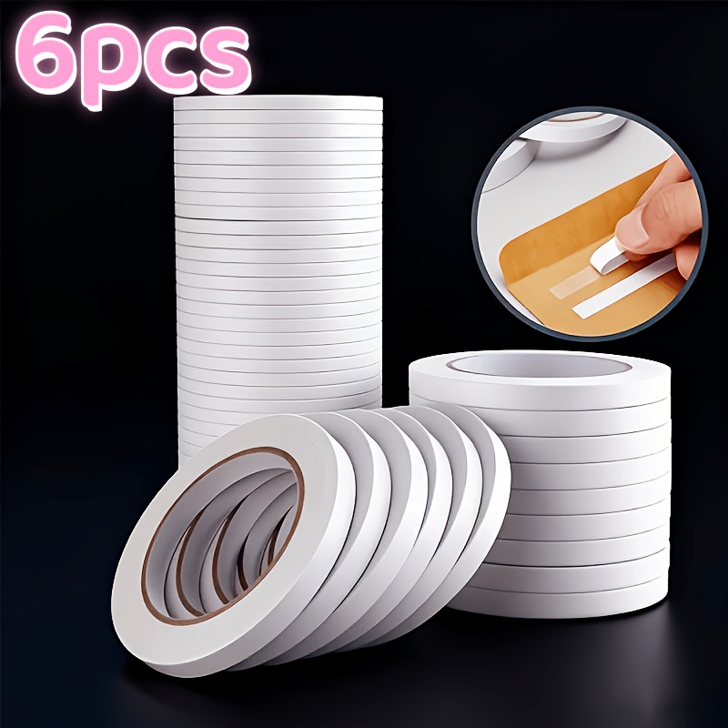 E-shop 6 Rollen Starkes, Klares Doppelseitiges Klebeband, 1 cm Breite & 5 m Länge, Ideal für Basteln & Büroarbeiten, Vielseitiges Haushalts- und