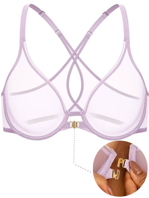 plus size christmas new year bra 3 4 demi cup underwire with deep v front closure sheer mesh lace unlined crisscross back ultra thin solid color stretch fabric