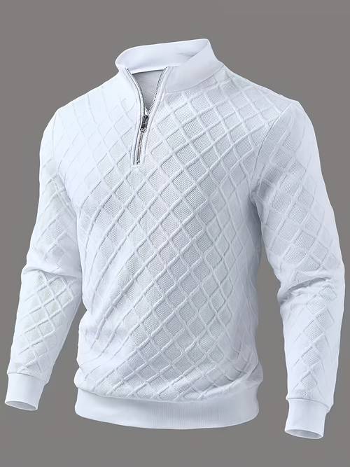 mens solid casual crew neck sweater ribbed long sleeve warm stand collar sweatshirt design half zip closure for suitable for casual minimalist versatile outdoor as base layer machine washable