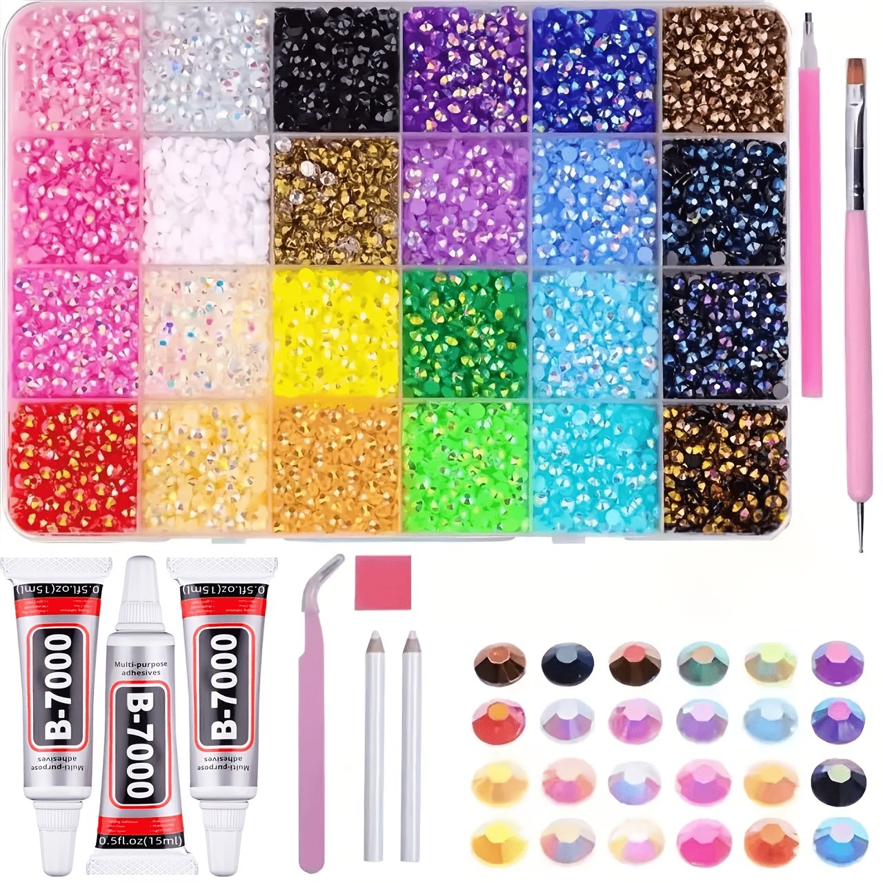 24 color 3mm jelly rhinestones kit for bedazzling   tools and tweezers flatback resin gems for crafting nail art   phone case and makeup supplies