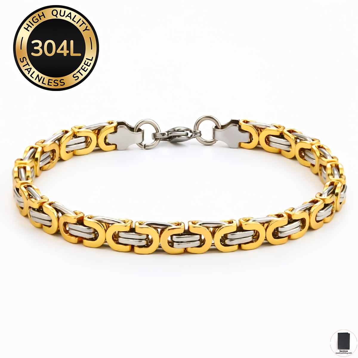 TEMU Bracelet et élégant de haute qualité en acier inoxydable 304L [Inclut un chiffon de nettoyage pour bijoux] Chaîne King 304L Accessoire hip-hop