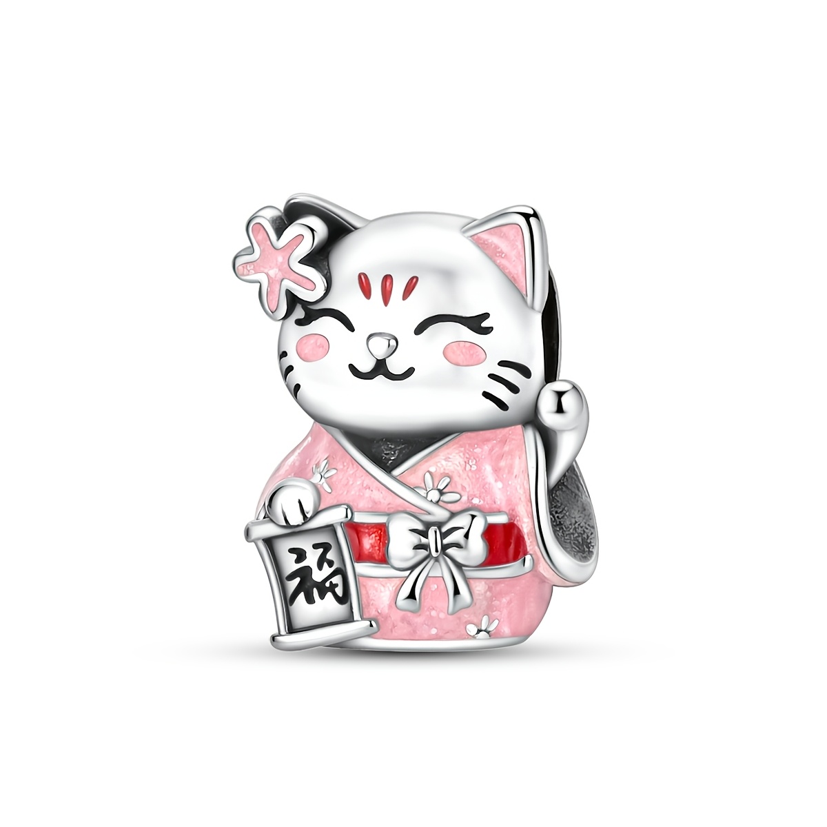 TEMU 1pc Silvery-colored Charm Beads For Women Kimono Cat Bead Fits Original Bracelet And Necklace Making