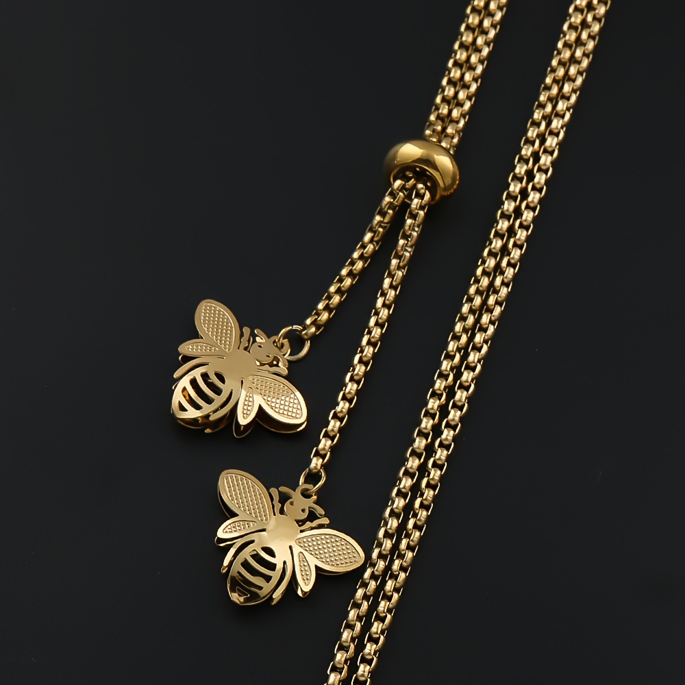 E-shop Modische Biene Edelstahl Lange Halskette für Damen Goldene Statement Halskette Schmuck N1525S03