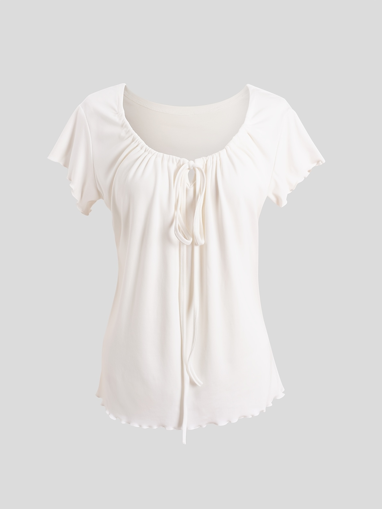 designer short sleeved t shirt for women summer relaxed and loose   shirred drawstring waist top