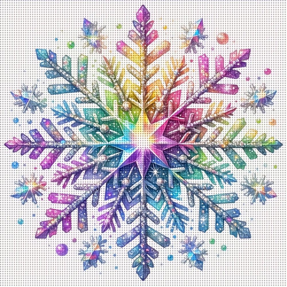 TEMU 1pc Semi-stitched Beads Measuring 14.17x14.17 Inches, Colorful Snowflake Pattern, Beading Embroidery Kit, Suitable For Living Room, Bedroom