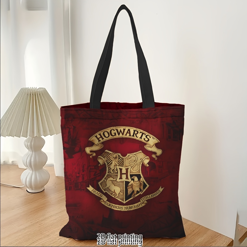 TEMU 1pc Canvas Tote Bag Hogwarts Pattern Red Background, Personalized Printed Canvas Bag, Shopping Bag, Storage Bag, Handbag/shoulder Bag, Soft