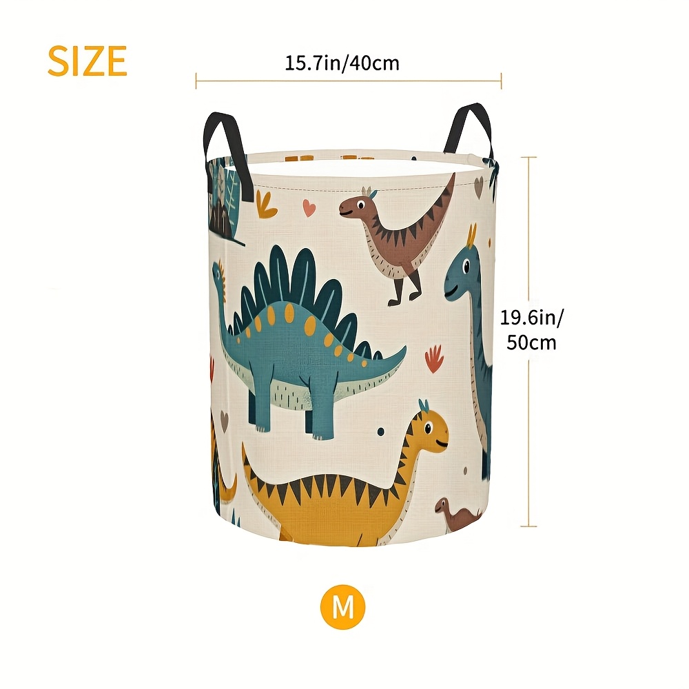 E-shop Entzückender Cartoon-Dinosaurier-Stoffaufbewahrungsbehälter - Großes Wäschekorb mit Robusten Griffen, Langlebiger Polyester Kreisorganizer für