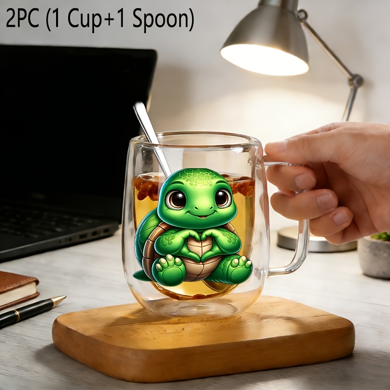 TEMU 2pcs Insulated Double-walled Borosilicate Reusable Glass Cup With Spoon Handle,large Capacity Clear Coffee Mug For Beverages Drinks For Men