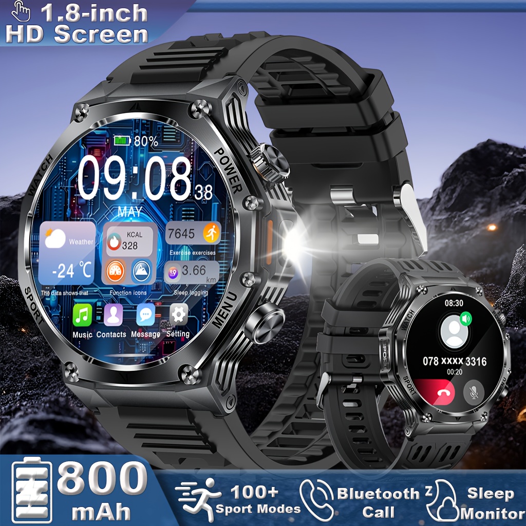 Image of Lige Smart Watch Designed For Men Featuring A Flashlight, A Large 1.80-inch Display, An 800mah Battery, Ipx8 Waterproof Rating, Over 100 Sports Compatible With For Iphone And , With Monitoring
