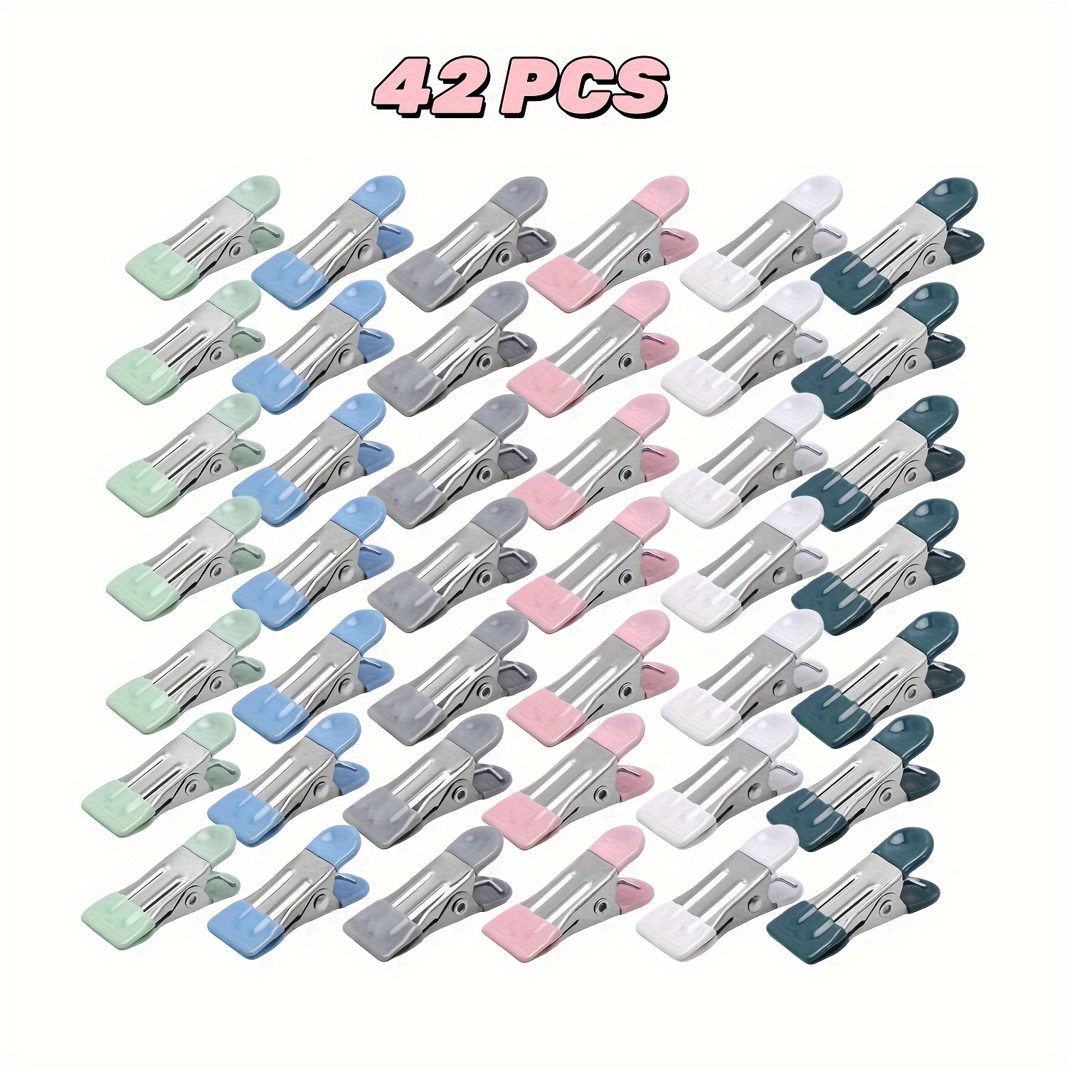 Heavy-duty Pack Of Clothes Pins Measuring 2.17 Inches, Made Of Metal Chip Clips. Ideal For Drying Photos, Laundry, Socks, And As Bag Clips For Food . In Stainless Steel With Rubber Grips And In