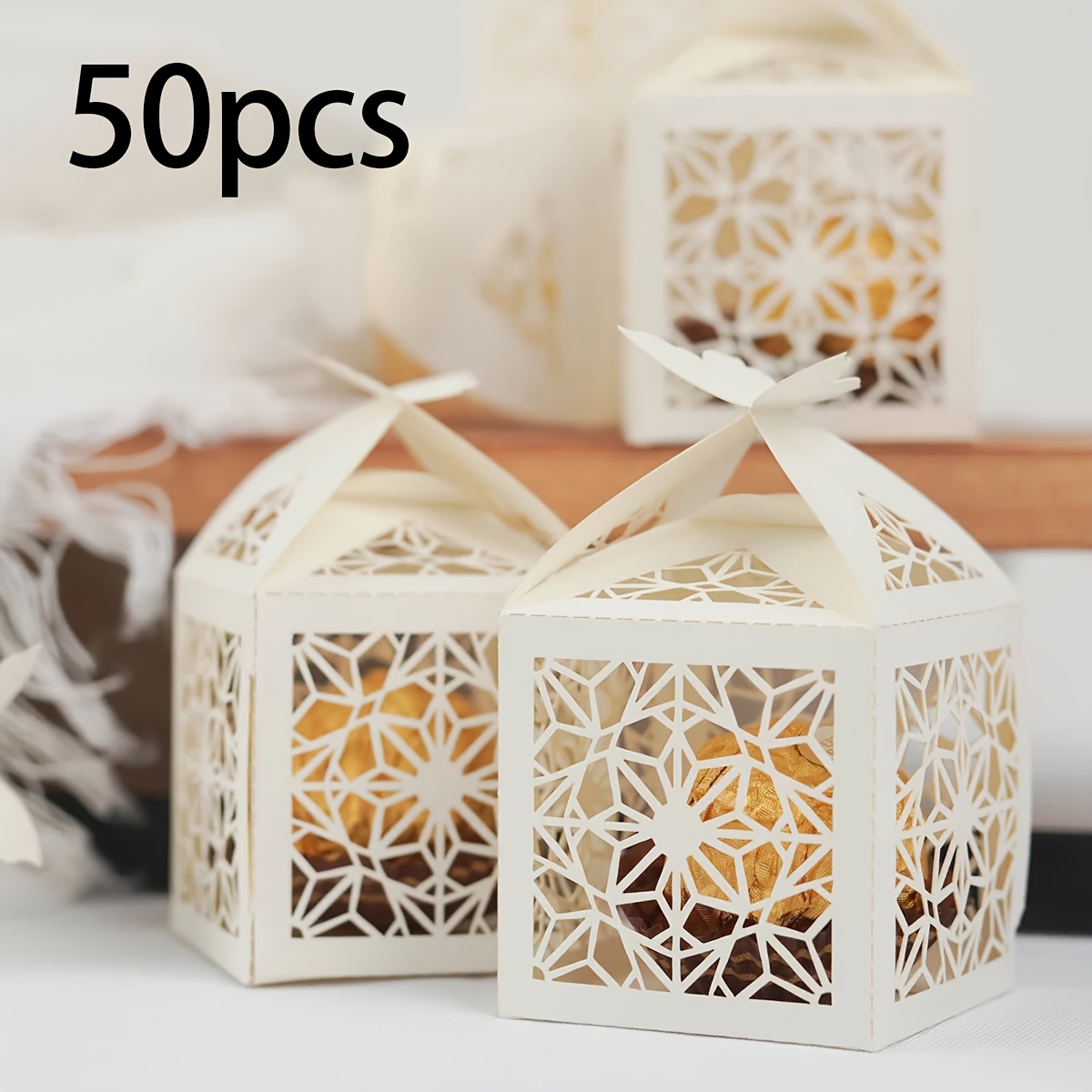 E-shop 50 Stück, Lasergeschnittene Süßigkeitenboxen, Geschenkverpackung für Jubiläen Hochzeiten, Dekoartikel für Hochzeitsfeiern,