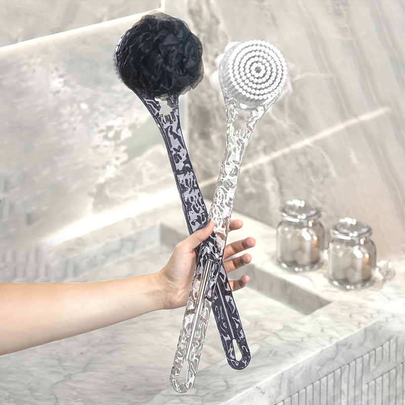 double sided shower brush with back attachment premium medium soft bristles durable slip long handle bath scrubber for perfect cleaning Product details 1