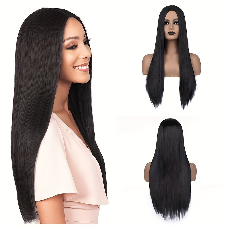 elegant long straight synthetic wig women 100% density heat Temu