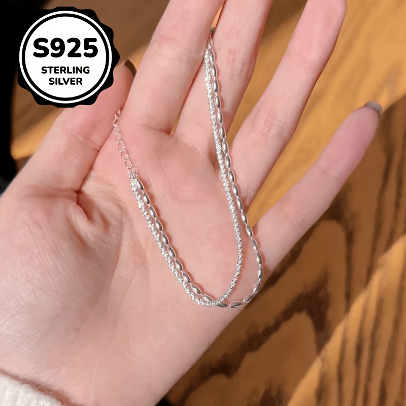 925 Sterling Silver Double Chain Bracelet, Elegant Gift