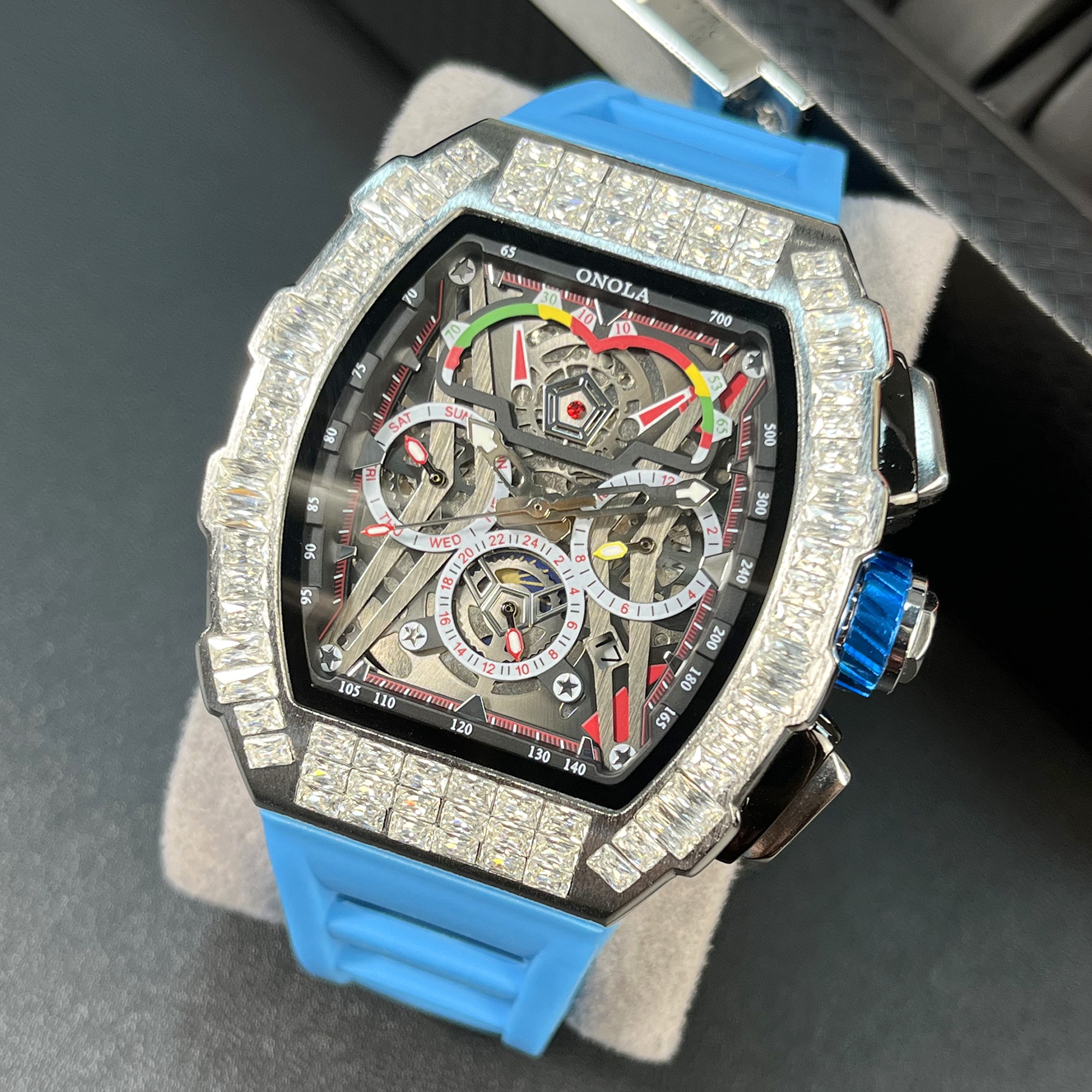 ONOLA Men'S Hollowed-Out Automatic Mechanical Watch - Sporty Barrel-Shaped, 3ATM Waterproof, Multifunctional with Date Display, Ideal for Daily Wear & Business Activities, Perfect Father'S Day Gift, ONOLA, Without Battery