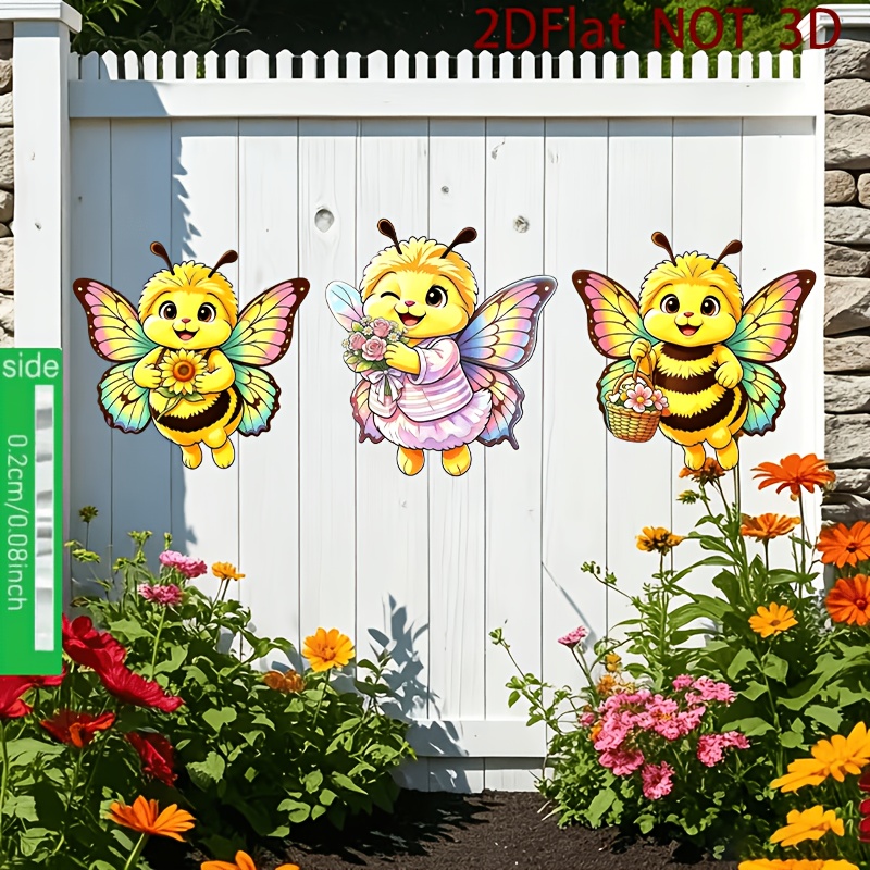 TEMU 2d Flat, 3pcs Beautiful Acrylic Bee Decorations, Suitable For Living Room Decor, Porch Wall Decor, Room Wall Decor, Study Wall Decor, Fence Wall